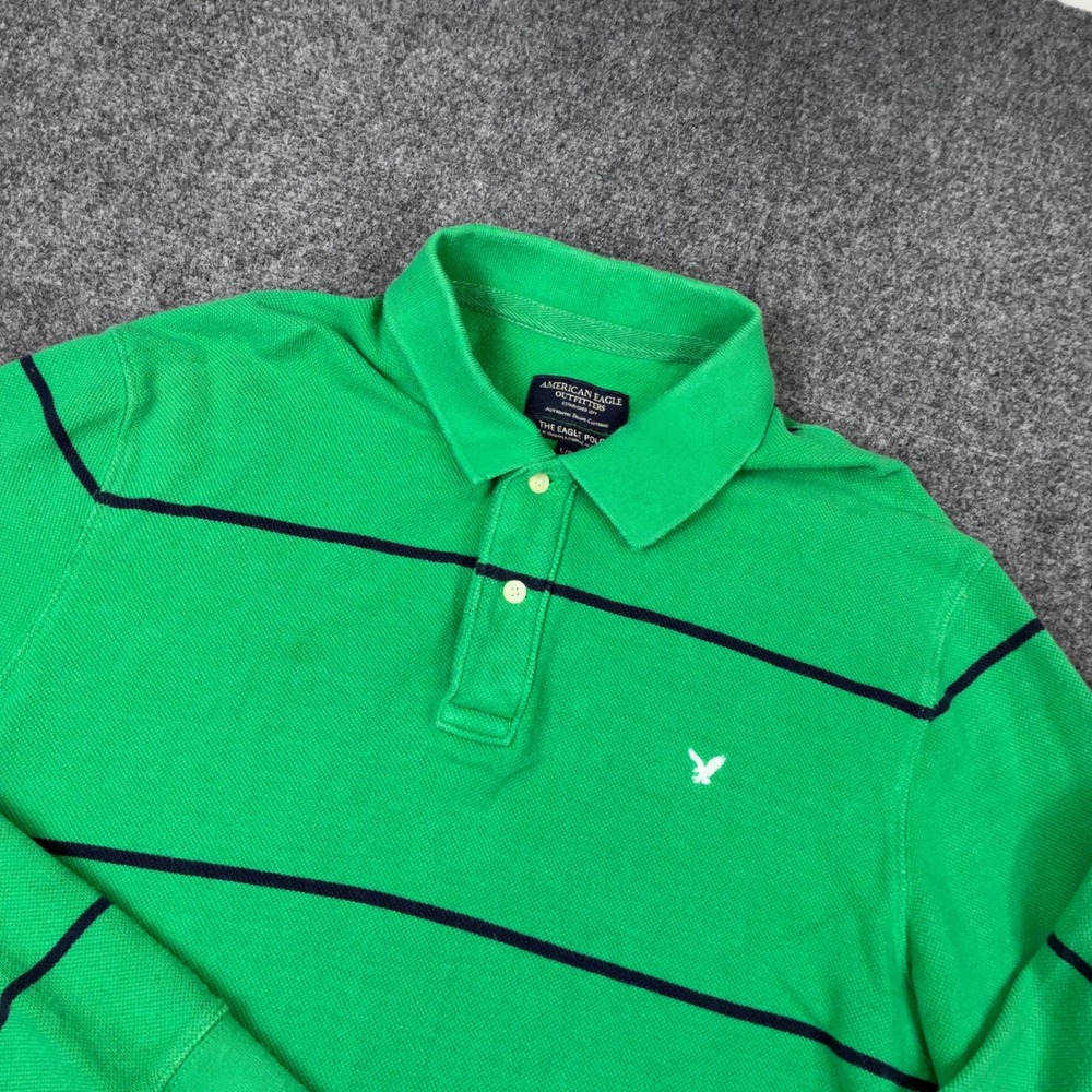 American Eagle Outfitters Mens Size Large Green Striped Long Sleeve Polo Shirt